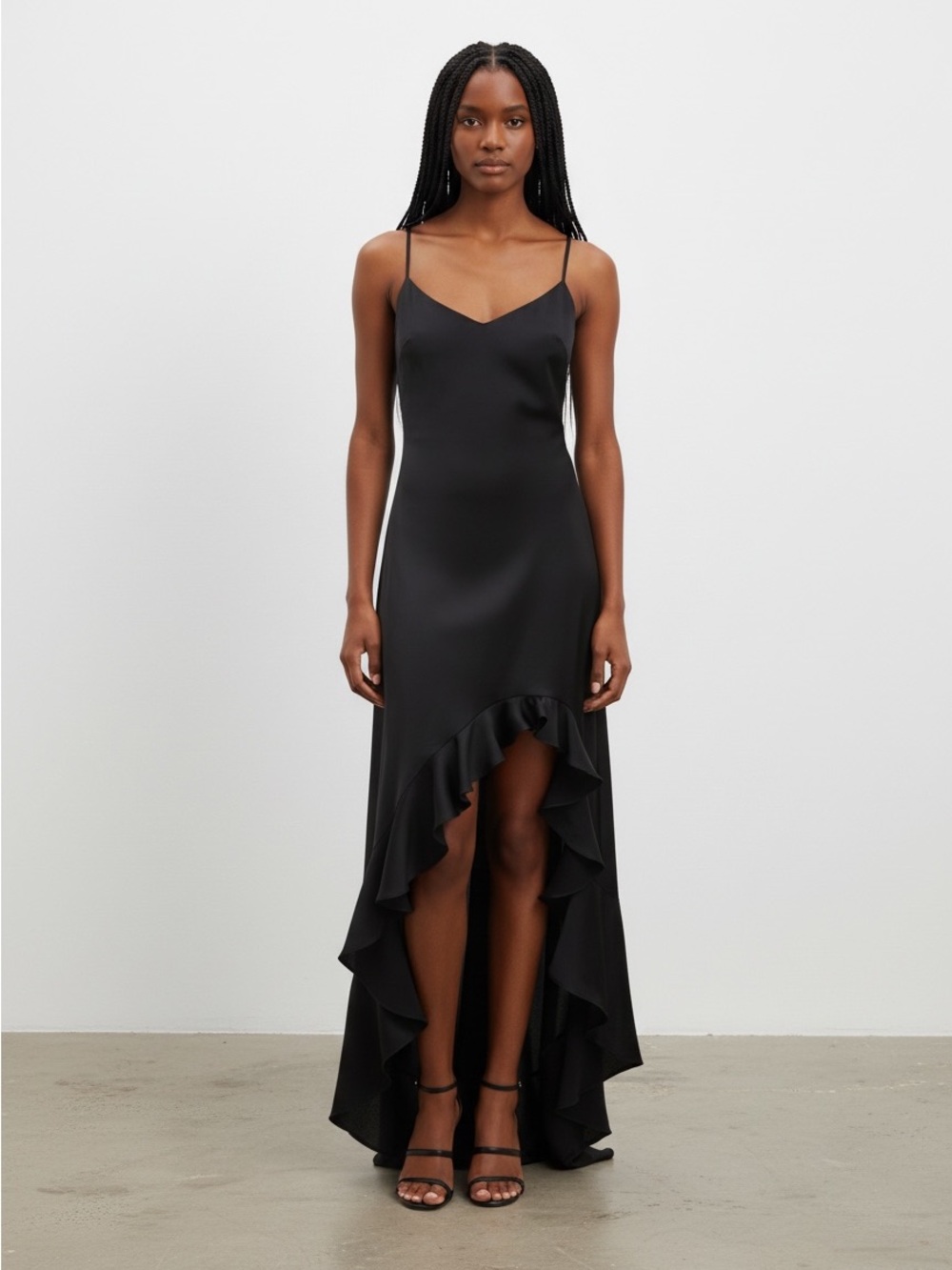 NWT Aqua Black Spaghetti-Strap Dress Asymmetrical Ruffled High-low Hem Size S